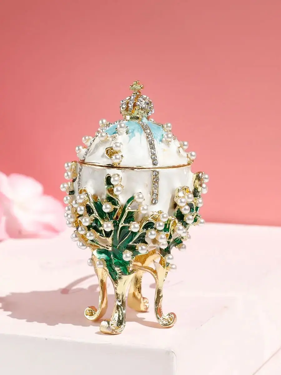 1pc Egg Jewelry Box, Enameled Faberge Egg Style Decorative, Easter Eggs Jewelry Trinket Box Unique Egg Jewelry Organizer