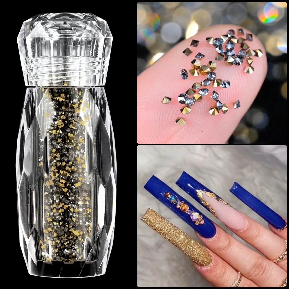 

Silver Gold Mini Caviar Nail Beads 1.2-1.4mm Tiny Small Steel Ball Beads Pointed-back 3D Metal Charms Beads DIY Manicure Decorat