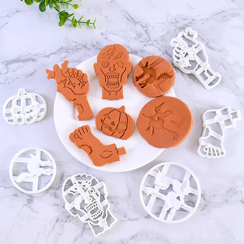 Halloween Cookie Cutter Mold Cartoon 3D Pumpkin Witch Cutting Hand Feet Fondant Embosser Stamp Halloween Party Cake Baking Tools