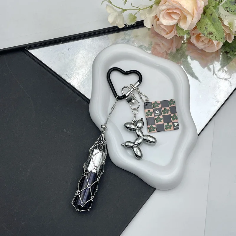 10PCS Hot Selling Checkerboard Balloon Dog Keychain Bag Decoration Pendant DIY Niche Personalized Hanging Decoration