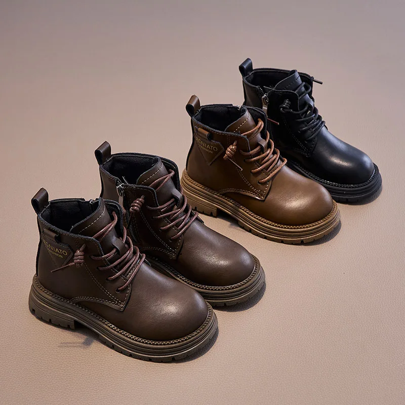 

2025 Autumn Winter New Children Trend Boots for Girls Fashion Korean Style Soft Sole Non-slip Versatile British Princess Shoes