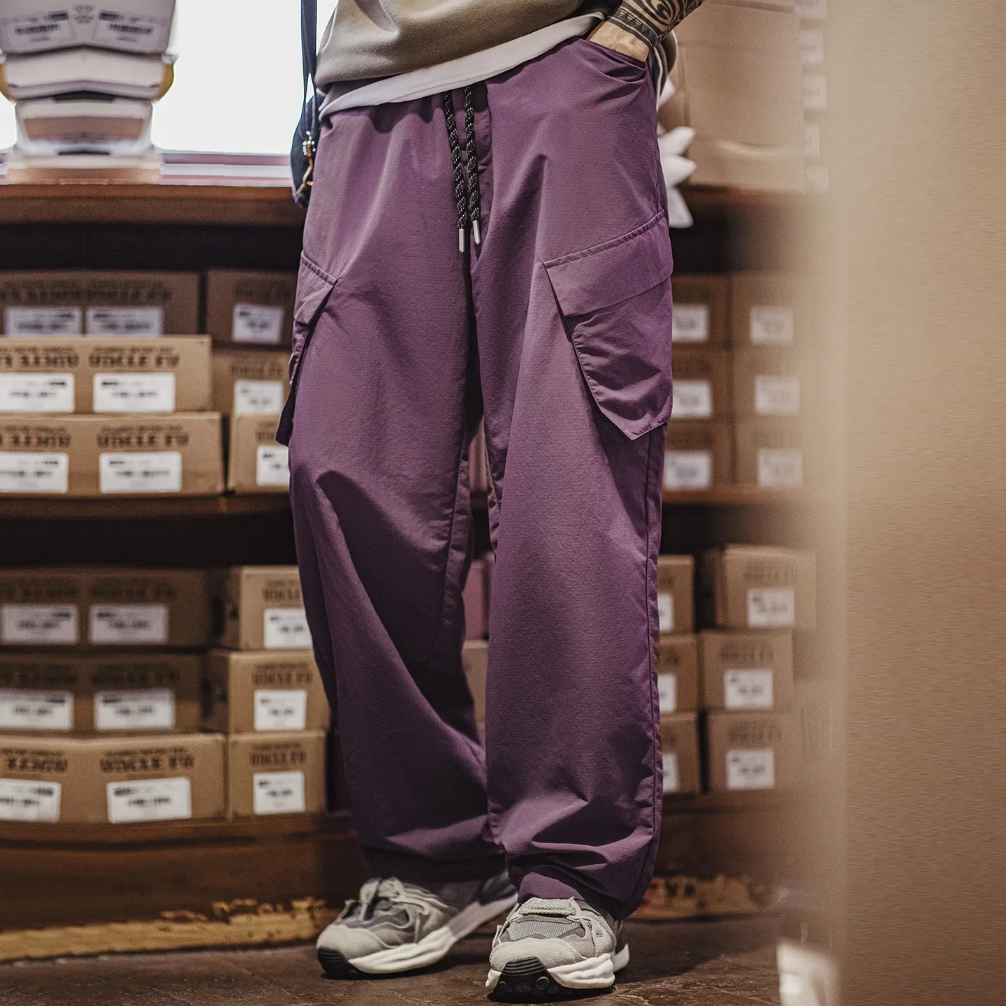 Maden Pantalones cargo ligeros de secado rápido para exteriores para hombre, pantalones de senderismo morados resistentes al agua con pantalones transpirables con múltiples bolsillos