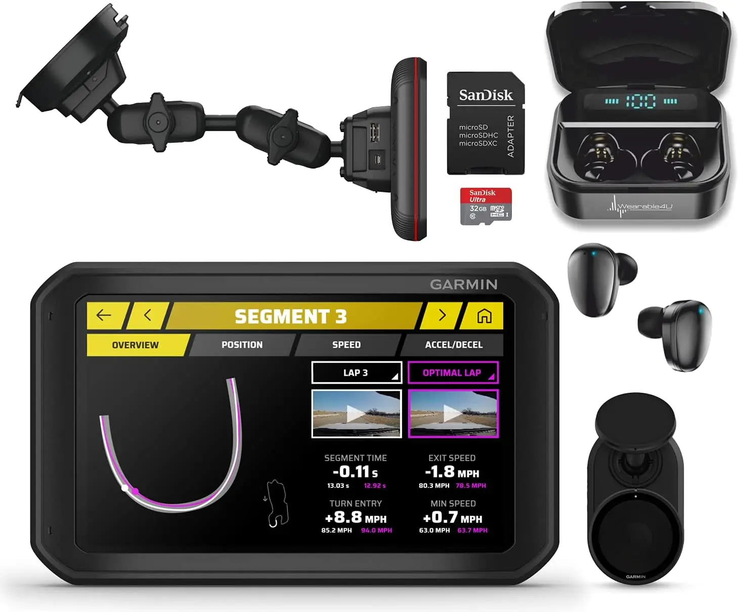 Catalizador Garmin, optimizador de rendimiento de conducción para deportes de motor y conducción de alto rendimiento, 6,95 pulgadas con auriculares Pro /MicroSD