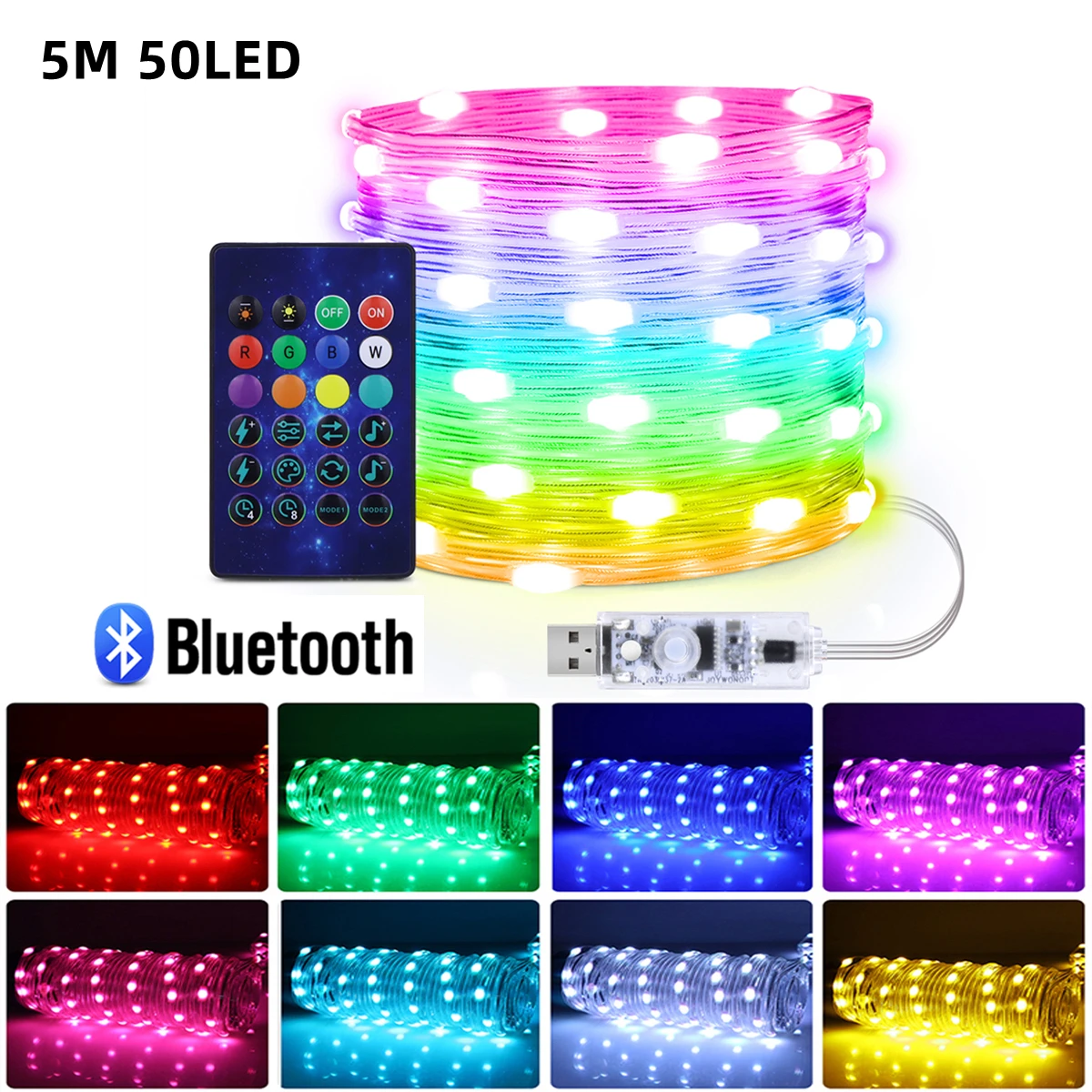 Bluetooth APP DIY LED Fee String Licht RGB IC Wasserdicht Adressierbar Traum Farbe Girlande Weihnachten Party Decor Lampe USB 5M-20M