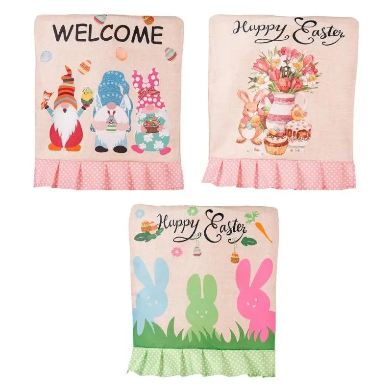 

Q6PE Easter Chair Covers Rabbit Gnome Printed Stretch Hotel Banquet Dining Chair Slipcover Kitchen Cover Decorations