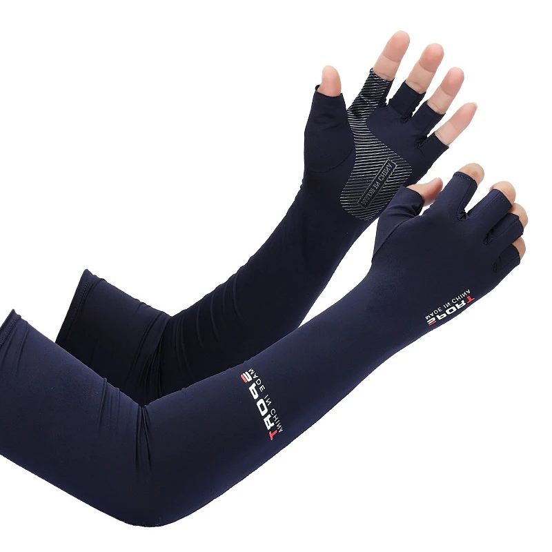 Mangas de brazo deportivas de 2 piezas para ciclismo, correr, pesca, escalada, protección solar UV, mangas frías de hielo con puño de 5 dedos