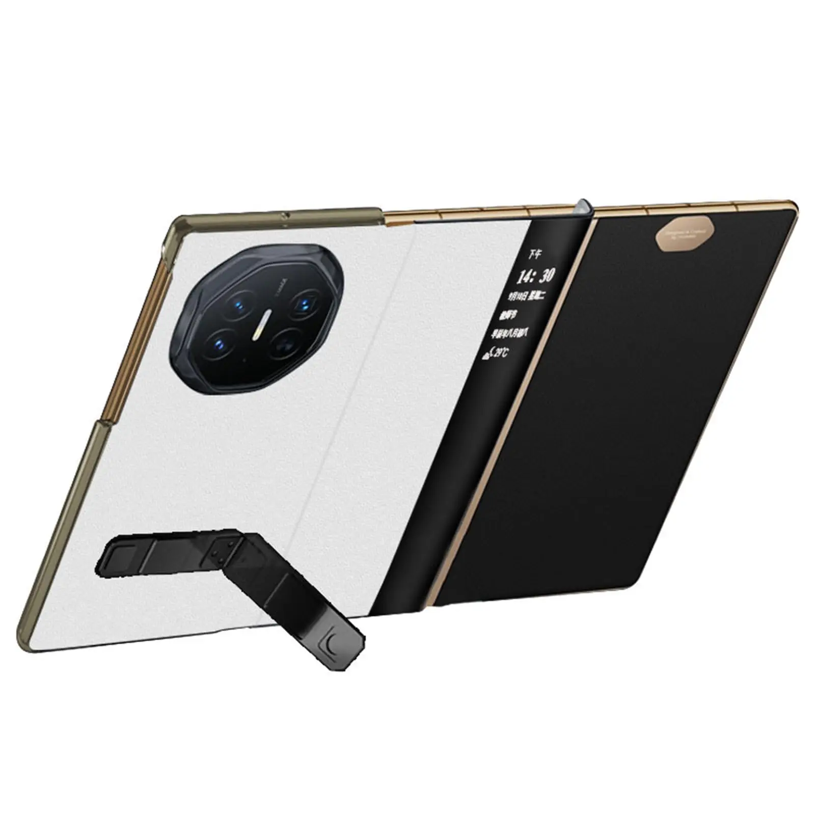 

Genuine Leather Case for Huawei Mate XT - Electroplated Shockproof Cover with Kickstand, Smart Side Window, Business Style Prote