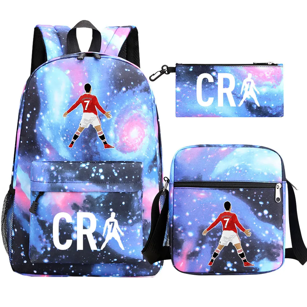 Football CR7 Backpack Teens Girls Boys Kawaii Student Waterproof Canvas School Bags 3pcs Laptop Stitch Mochilas Rucksacks