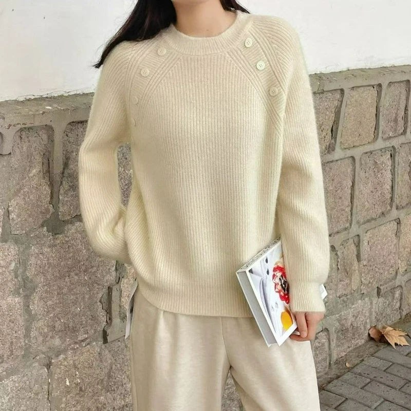 

The New 2026 Autumn/winter Warm Knitted Sweater Is Versatile The Round-neck Double-breasted Sweater Stylish Laid-back for Women