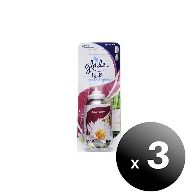 Pack of 3 units. GLADE by Brise Sense & Spray from SC Johnson, replacement Aroma Relax Zen