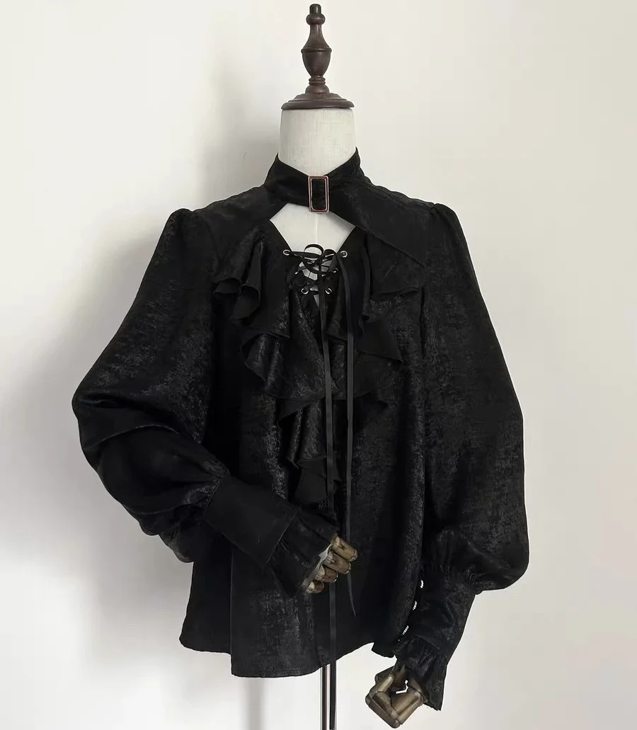 Luxury Long Sleeve Dark Style Graceful Shirt Women Retro Court Style Lolita Prince Series Shirts Christmas Subculture Gothic Top