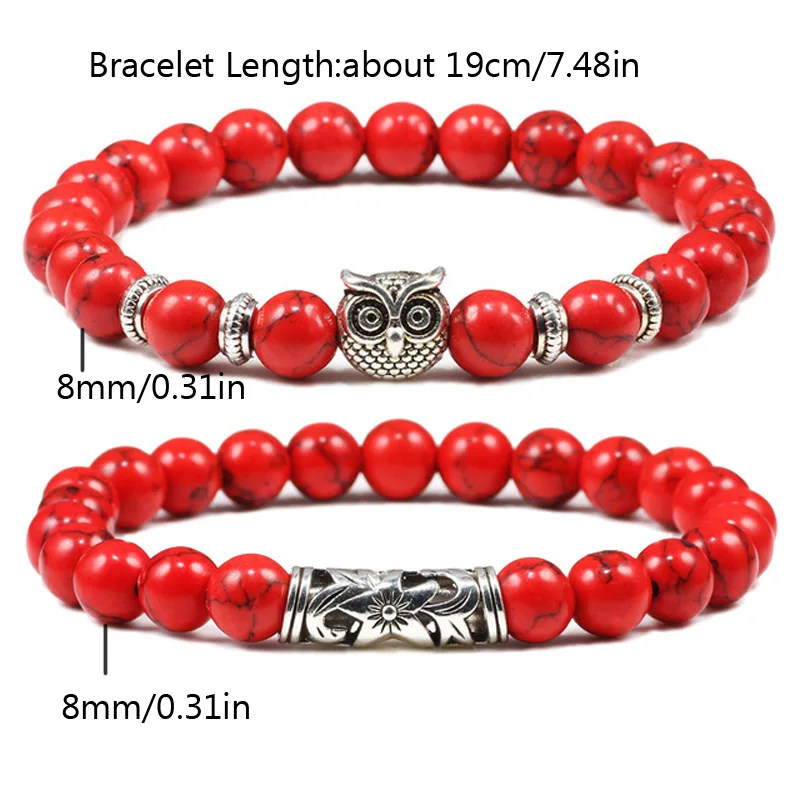 Natural Stone Beads Owl Bracelets Fashion Malachite Lava Bangles Charm Strand Elastic Energy Yoga Buddha Bracelet For Women Men