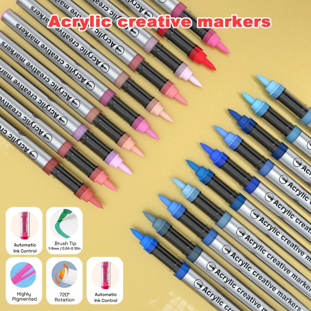 

10-120 Color Acrylic Marker Pen Quick Drying PVC Box Soft Tip Multi-Material Painting Combination Korean Stationery Art Supplies