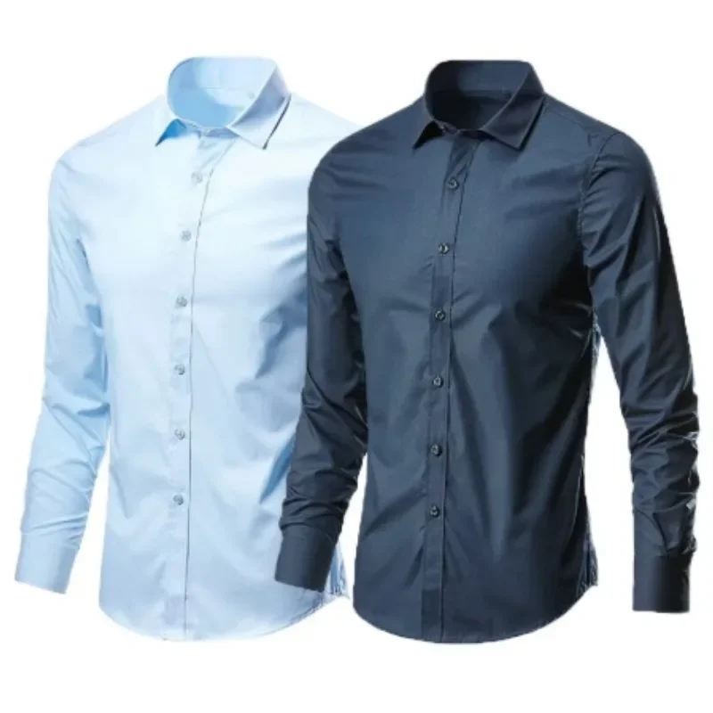 Men Formal Business Anti Wrinkle Shirt Male Fashion Solid Color Button Shirts Daily Casual Versatile Long Sleeve Shirt