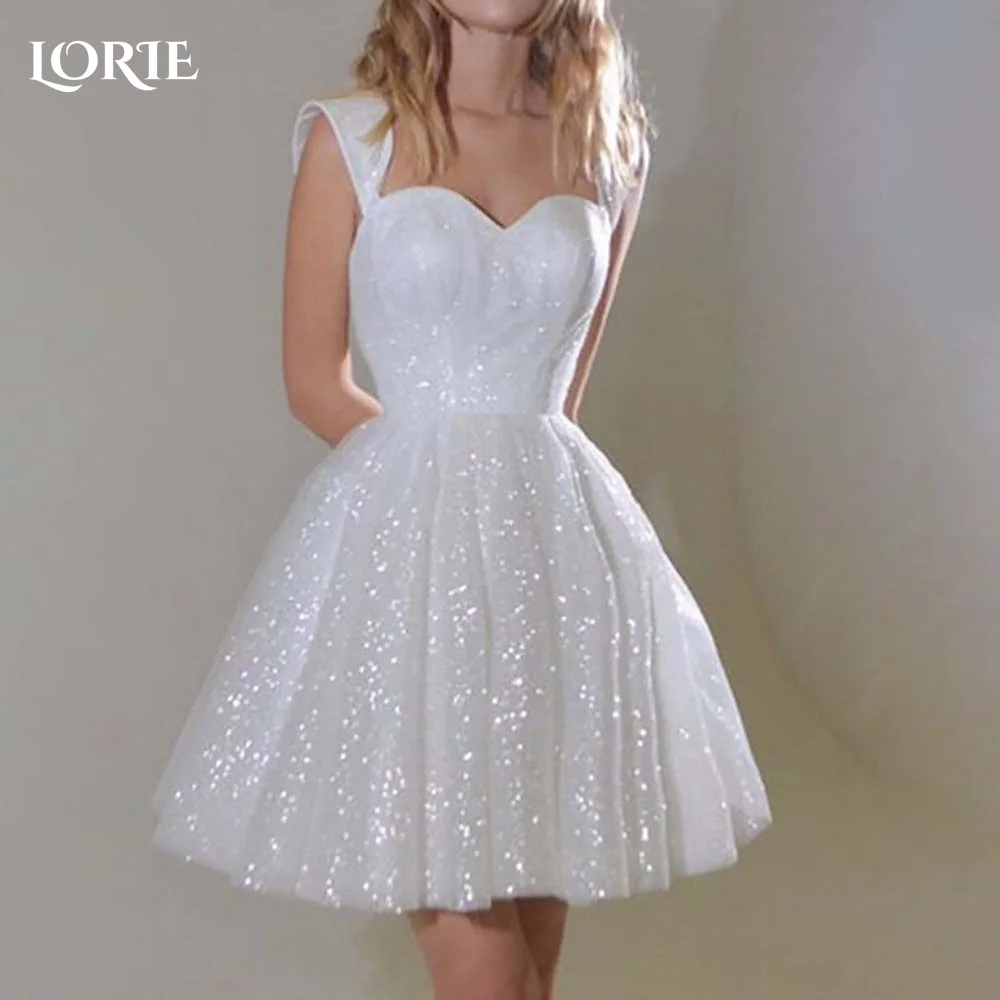 

LORIE Sparkly Short Wedding Dress Off Shoulder Ruched Backless Sweetheart Bride Gowns 2024 Simple Mini A-line vestidos de novia