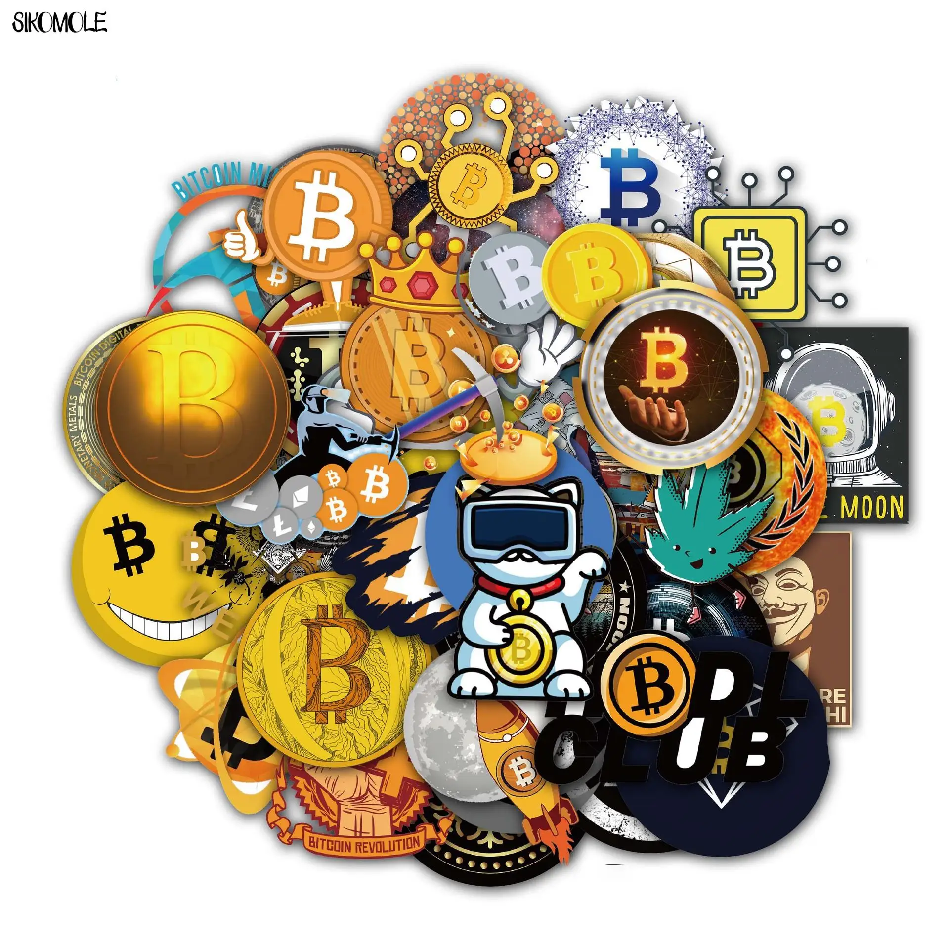 10/30/50 pçs dos desenhos animados bitcoin criptografado moeda virtual btc adesivos capacete portátil skate bagagem graffiti decalques adesivo f5