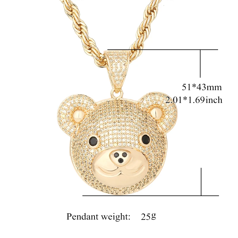 

Новое поступление, позолоченные медные подвески и ожерелья в стиле хип-хоп с головой медведя 14 к из циркония