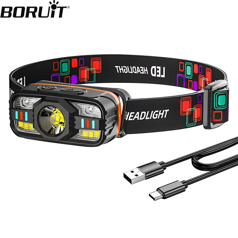 

BORUiT Small Motion Sensor LED Headlamp 400LM XPE White Red Light Type-C Rechargeable Headlight for Fishing Camping Emergency