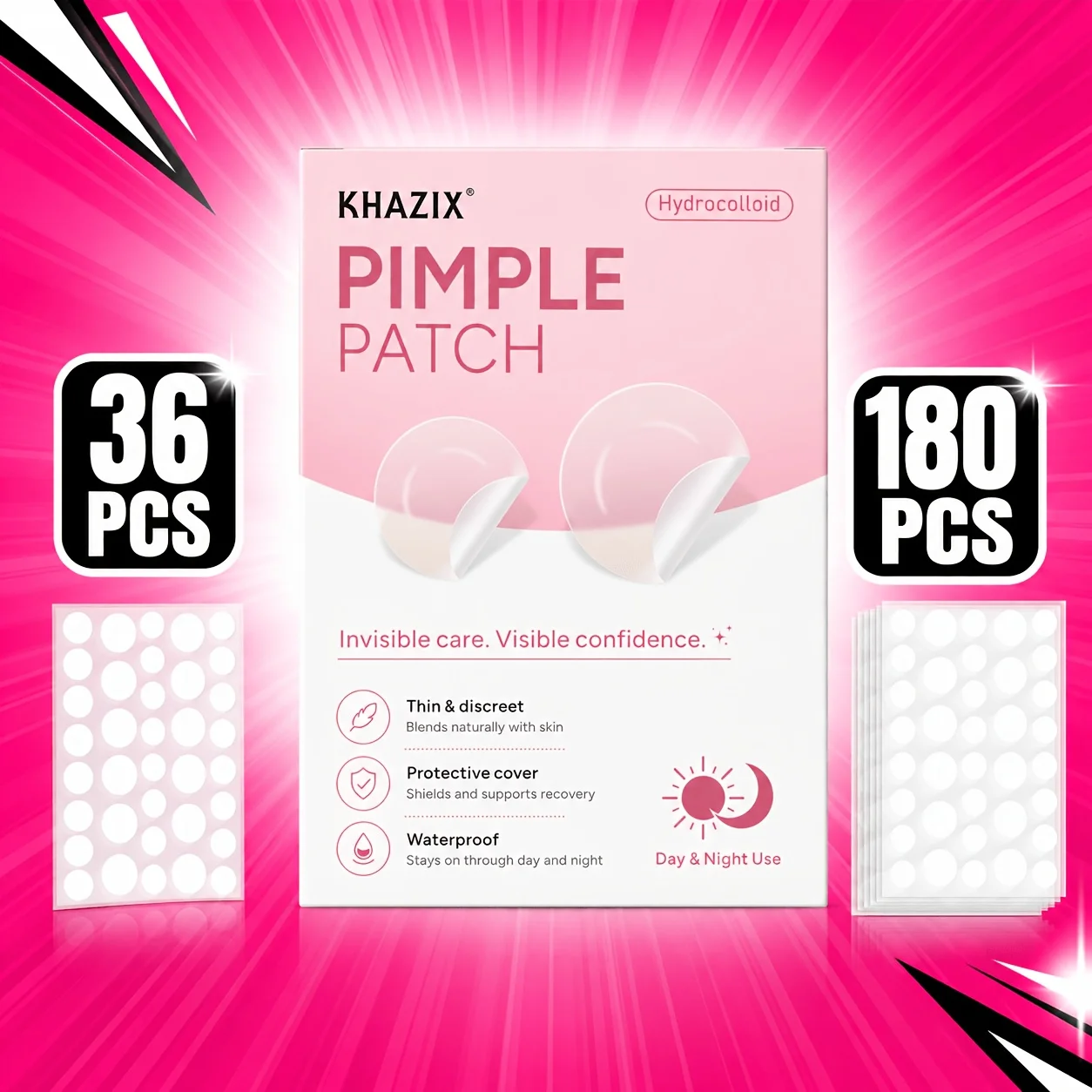 36/180PCS pimple patch,invisible blemish covering patches, water-resistant,applicable to all skin types