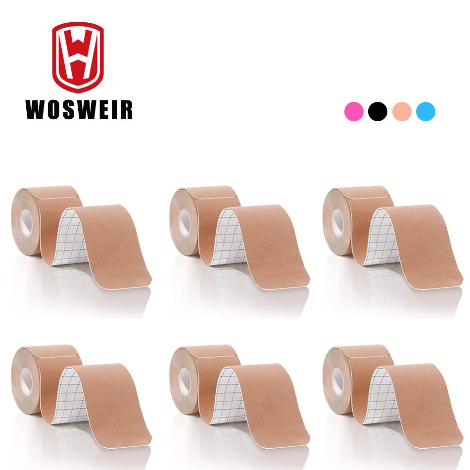 

WOSWEIR 6 Pieces 5cm*5m Pre Cut Kinesiology Tape Athletic Recovery Tape Muscle Pain Relief Kneepad Fitness Sports Protector