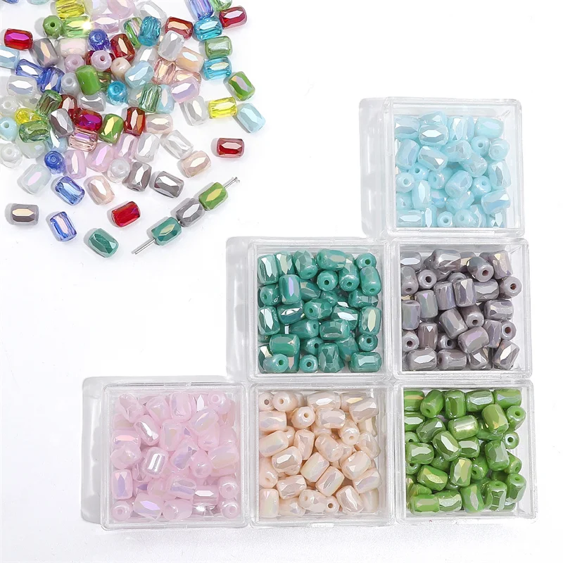 10pcs 6x8mm Glass Solid Color Rectangular Beads 1mm Hole Diameter for Jewelry Making Bracelet Necklaces Earrings Accessories