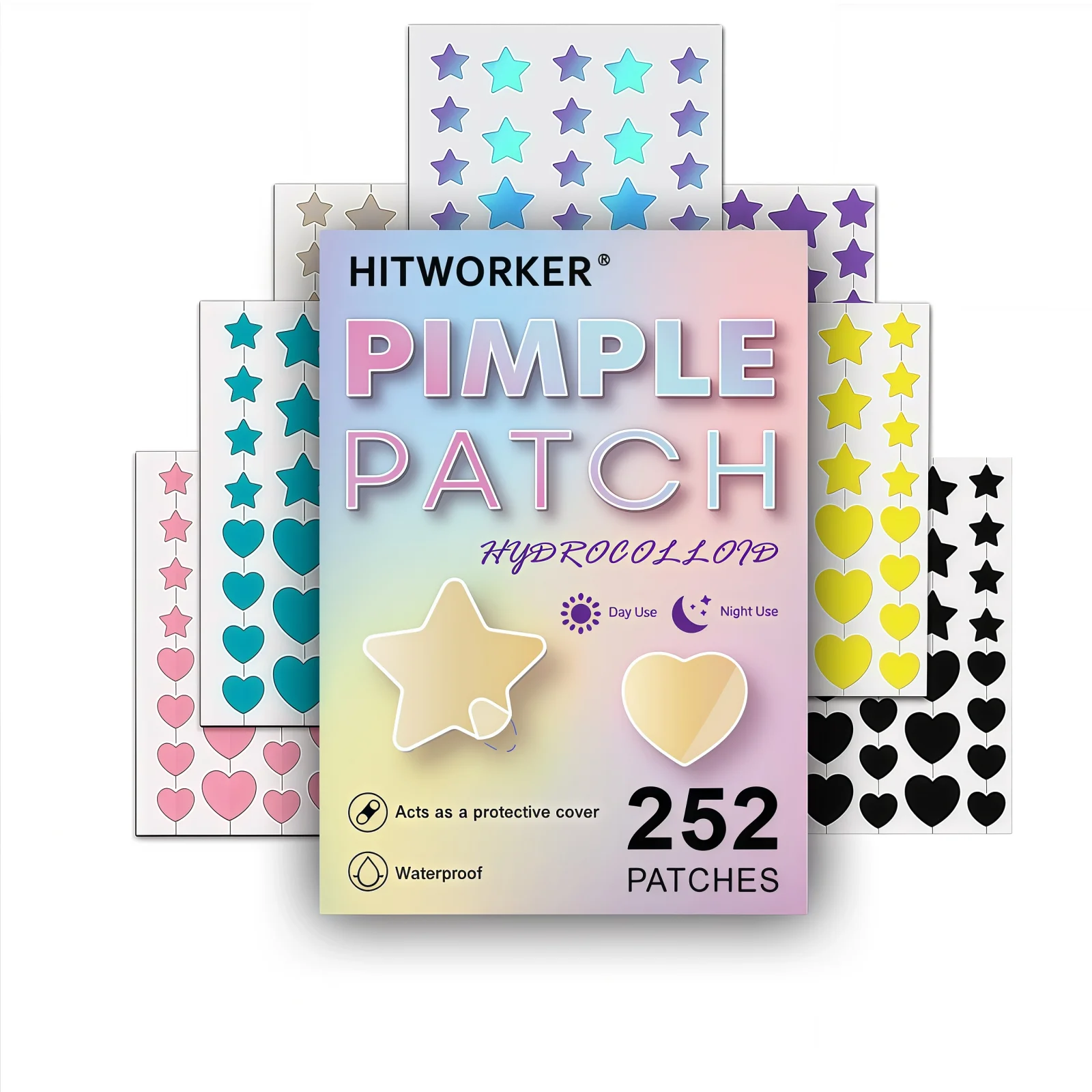 252 PCS acne patches - mild and non-irritating acne patches, acne and spot cleansing - Star Heart two-color multi-color patches