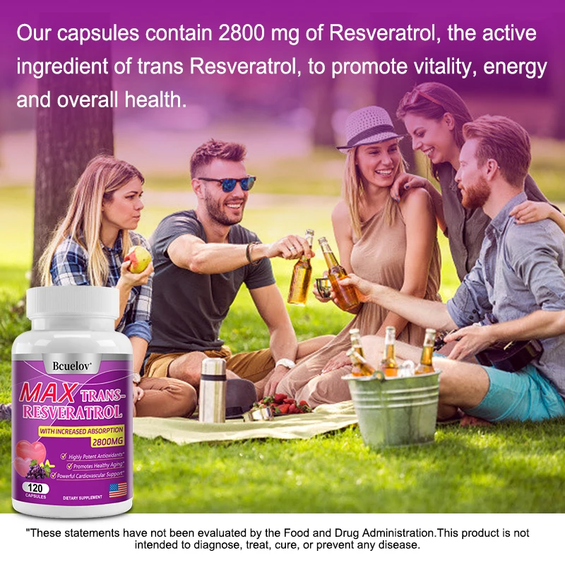 Bcuelov Resveratrol Supplement - Natural Antioxidant That Supports Cardiovascular, Liver and Overall Health