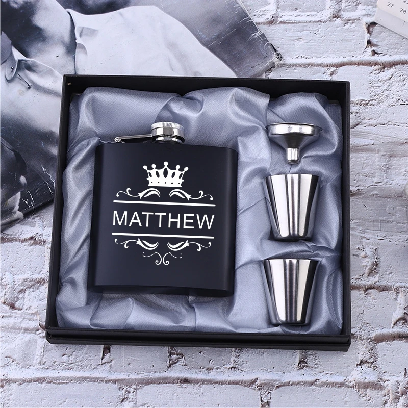 

Personalized Flask 6oz Hip Flask Stainless Steel Engrave Flask Best Man Groom Gift White Box Packing Wedding Customized Logo