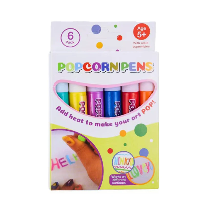 6Pcs Creative Magic Popcorn Pens Kids Puffy 3D Art Safe Pen For Greeting Birthday Cards Children 3D Art Pens Children Gifts