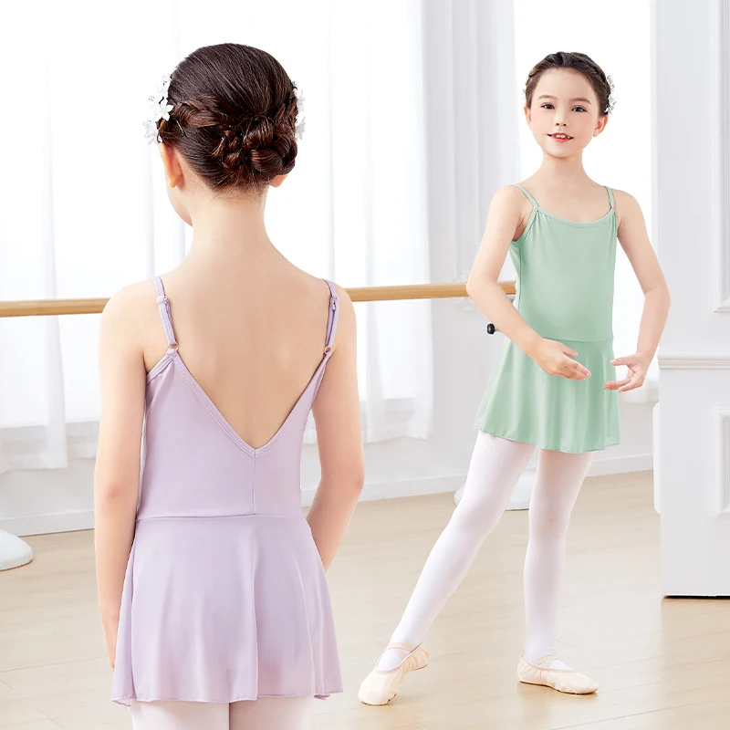 Girls Ballet Leotard Kid Dance Dress Camisole Dance Skirted Leotard Nylon V Back Sleeveless Ballet Dress for Girls Dance Costume