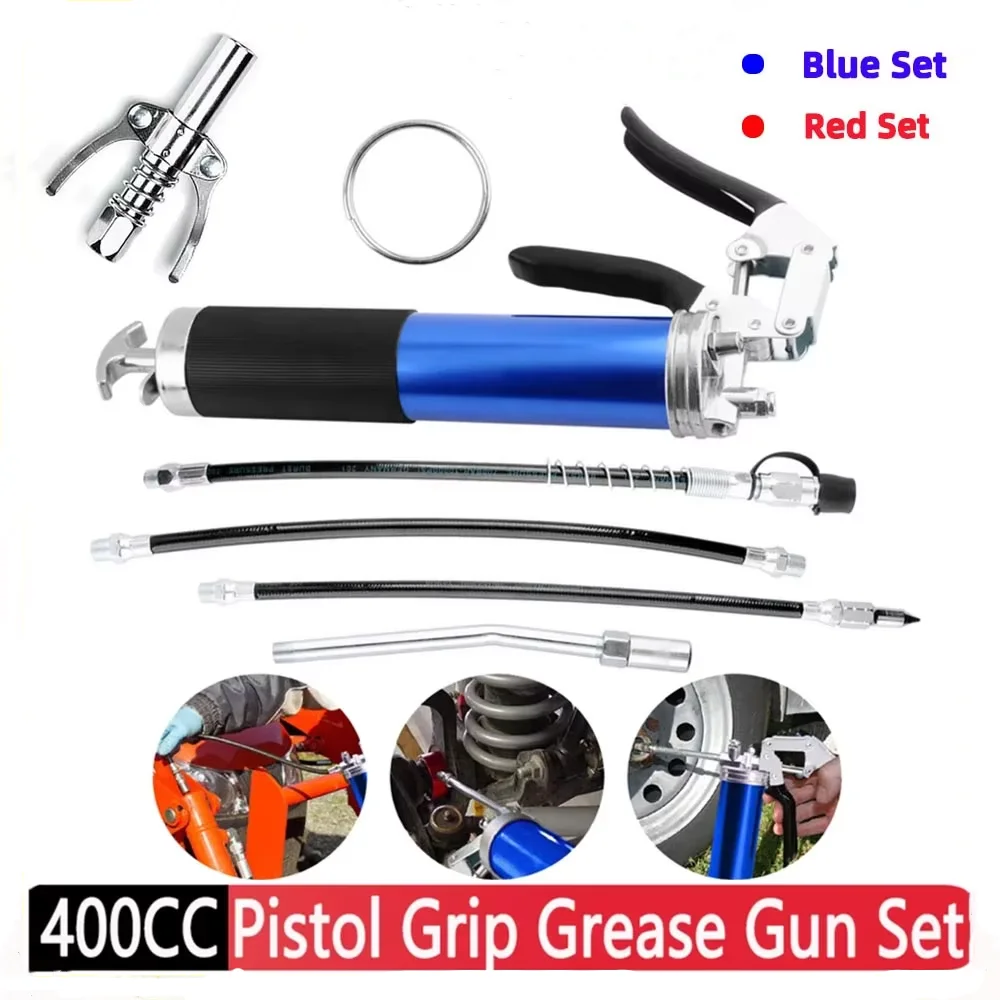 Pistol Grip Grease Gun Set Aluminum Alloy Mini Grease Gun 400CC Handheld Grease Filling 6000-7000PSI with Flexible Hose