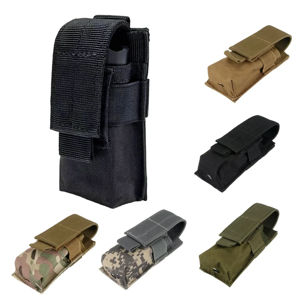 Molle Tactical M5 Flashlight Pouch 9MM Single Magazine Holster Torch Holder Utility EDC Tool Outdoor Hunting Key Knife Waist Bag