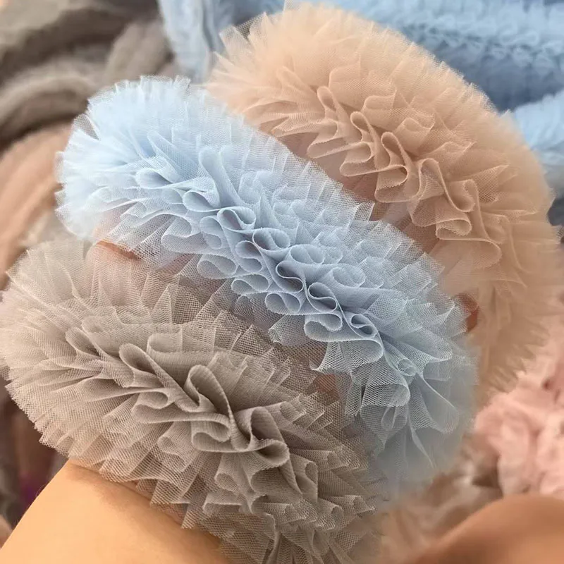 15Yards Pleated Ruffle Lace 3D Fold Mesh Tulle Lace Fabric DIY Doll Dress Baby Skirt Puffy Clothes Sewing Material