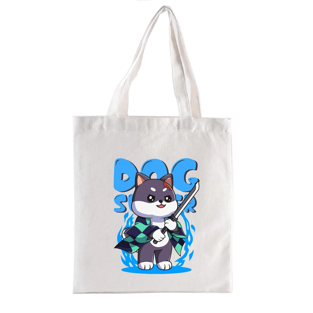 Dog Tanjiro Graphic Tote Bag Demon Slayer Print Shoppong Bags Totebag Shopper Women's Handbags Funny Casual Totes Fashion Eco