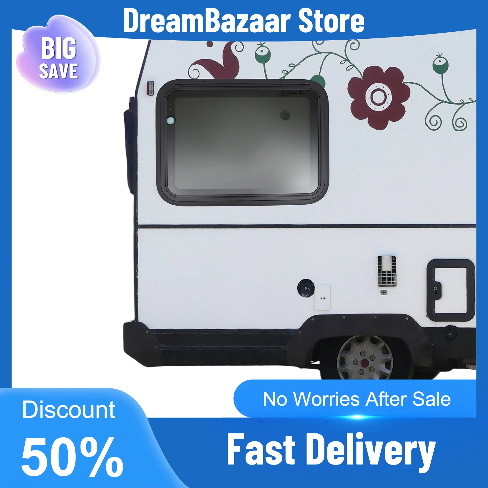 نافذة RV ادفع 90 ° أقصى فتح مع شاشة الحشرات لحماية الخصوصية، سهل التركيب، تهوية سريعة، حجب أشعة الشمس #1