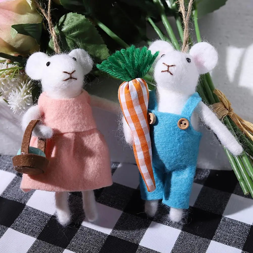

Mouse Ornament Set Handmade Easter Felt Mouse Ornaments with Carrot Egg Basket Pink Blue Mice Hanging Decorations for Holiday