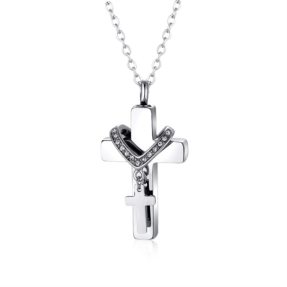 Klassische Kreuzflügel-Urnenkette für Asche, Gedenk-Anhänger aus Edelstahl, Halskette, Dropshipping – Detail 8