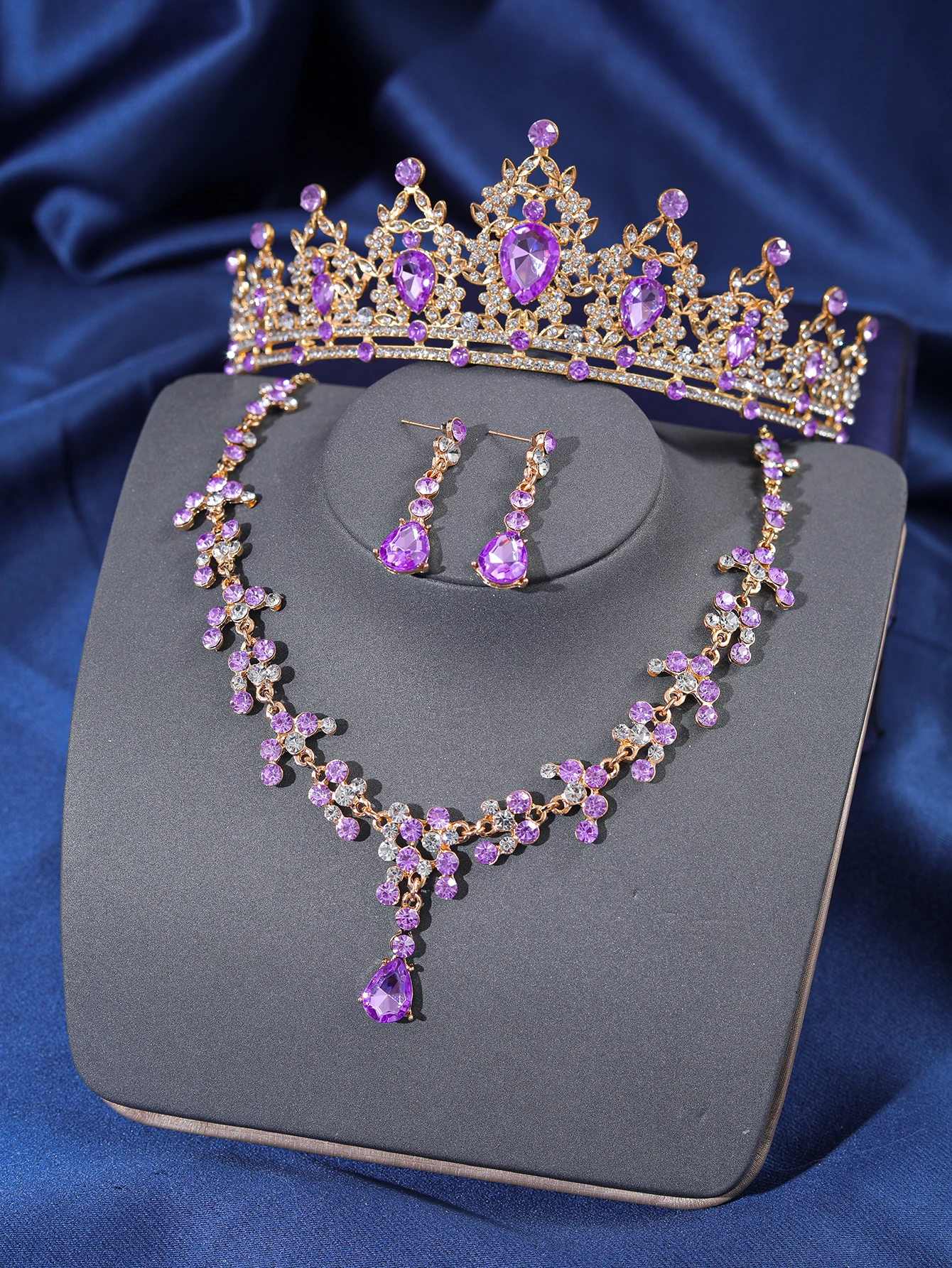 4. elegante Strass Königin Wasser Diamant Krone Ohrringe Halskette Zubehör Set Braut Hochzeit Kopfbedeckung Haarschmuck Gorg