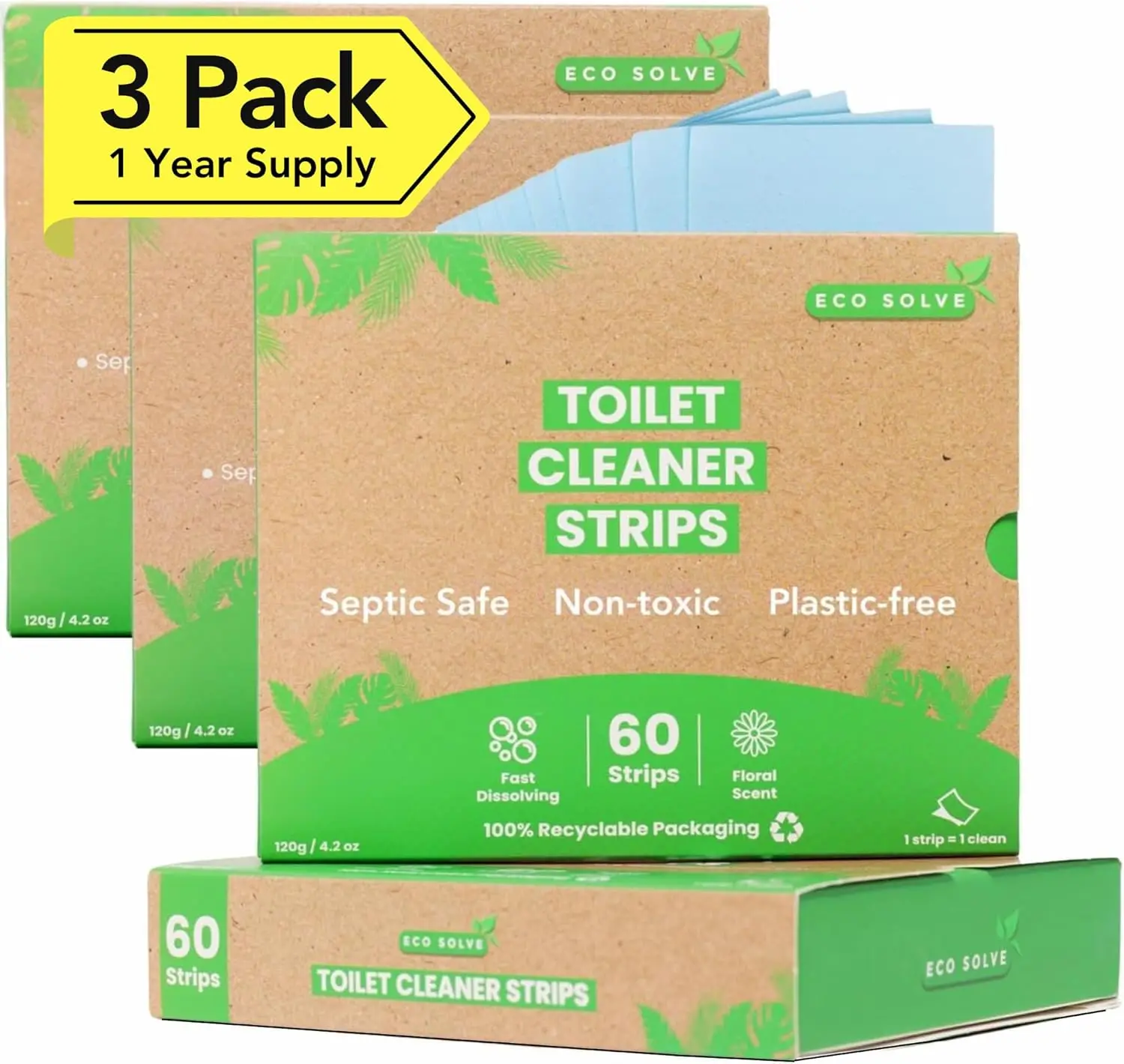 

Toilet Bowl Cleaner Strips, Eco-friendly, Non-toxic, Septic Safe, Removes Od& Stains, Plastic-free