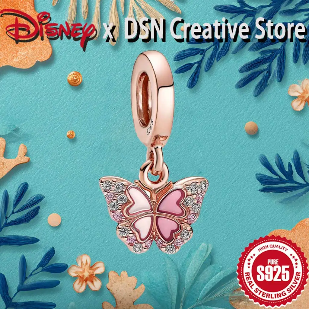 

Очаровательная бабочка Диснея из стерлингового серебра 925 пробы, инкрустированная бриллиантами, эмаль в форме сердца, сделай сам, индивидуальный шарм, ювелирные аксессуары