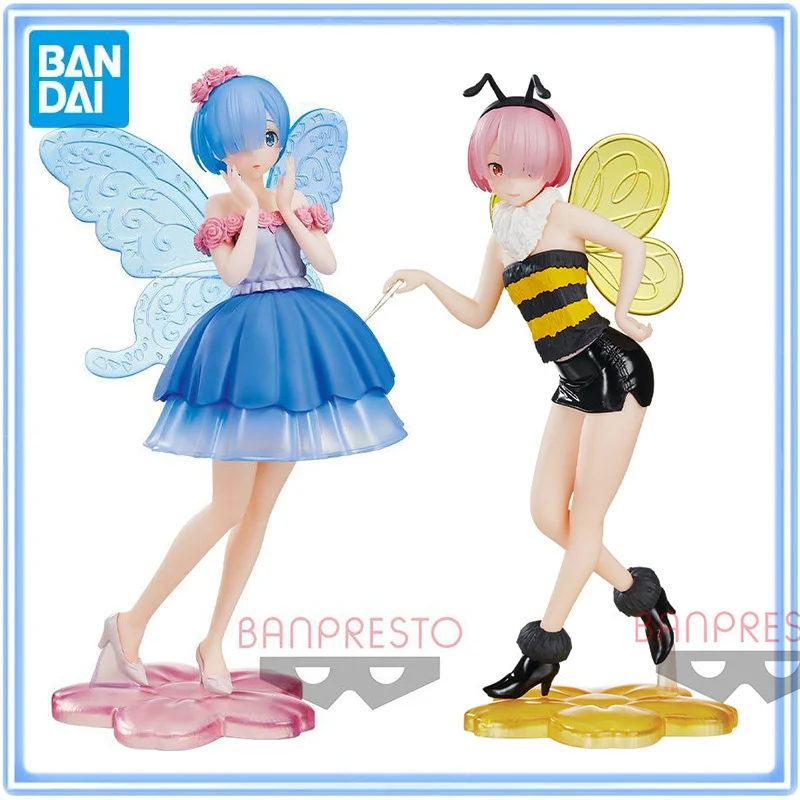 BANDAI Original Re:Life in A Different World From Zero, Ram Rem Fairy Elements Action Model Desktop Decoration Hobbies