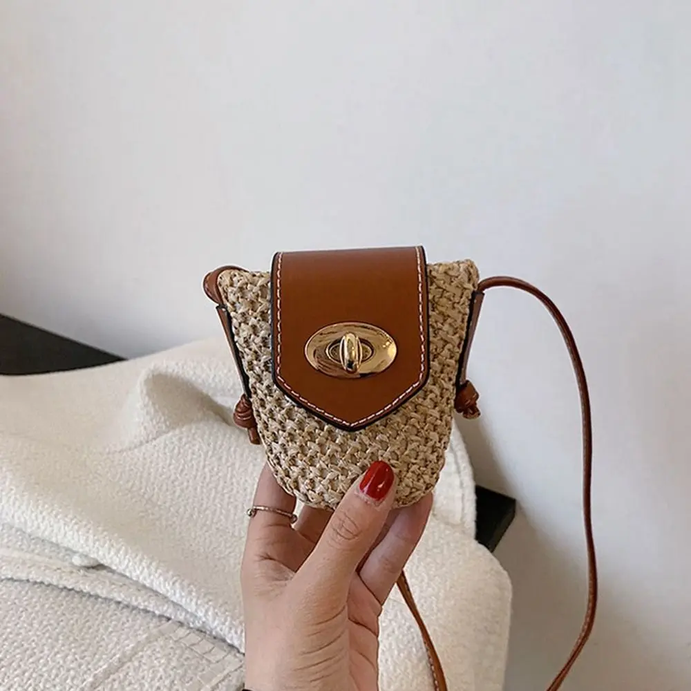 Mini saco de palha para as mulheres, handmade boêmio estilo crossbody saco para praia