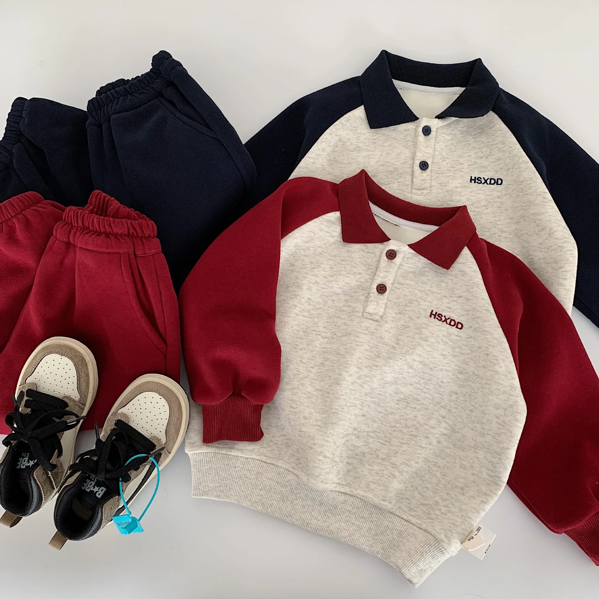 

Toddler Kids Boys Sweatshirt 2025 Winter Contrast Color Turn Down Collar Thick Warm Casual 3-8Y Children Girls Loose Pullovers