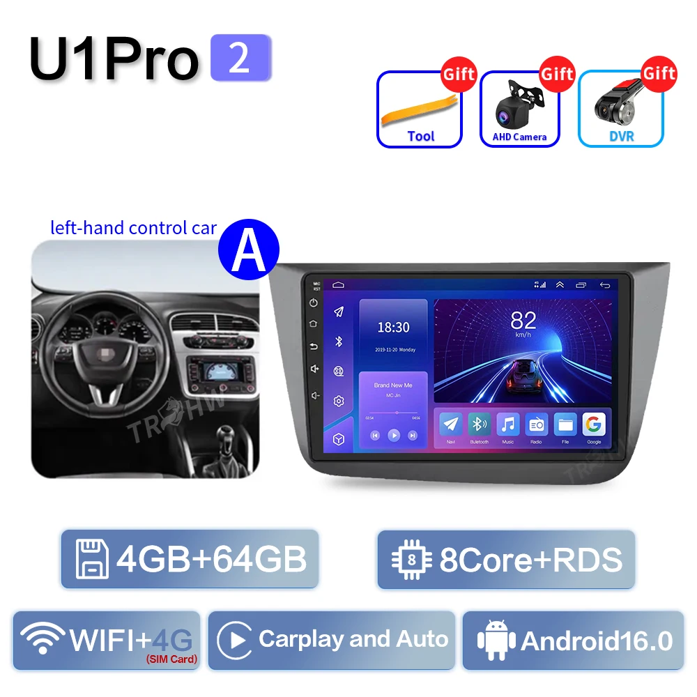 Auto Android 16 Radio Voor Seat Altea XL Toledo 2004-2015 Auto Stereo Multimedia Speler GPS Navigatie Carplay QLED touchscreen