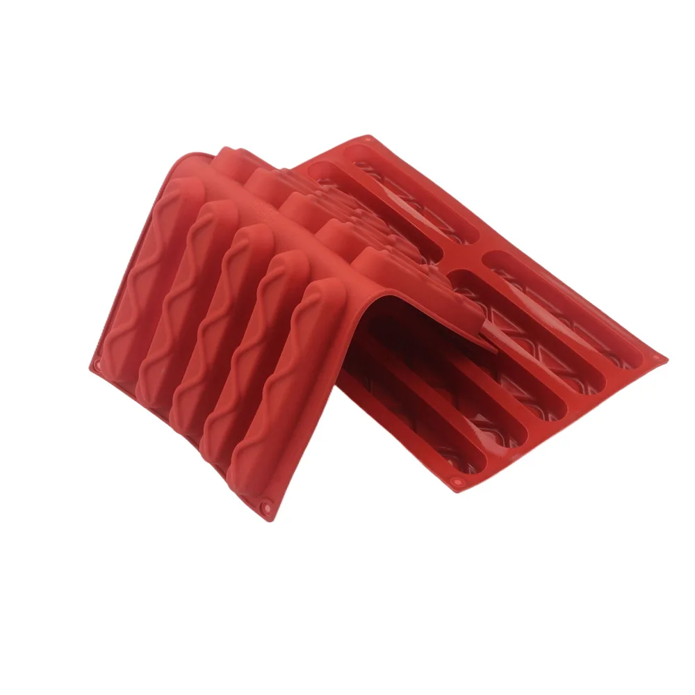 Wavy Long Strip Silicone Chocolate Bar Mold 10 Hole Non-Stick Finger Stick Biscuit Mould DIY Mousse Cheese Sticks Baking Tools