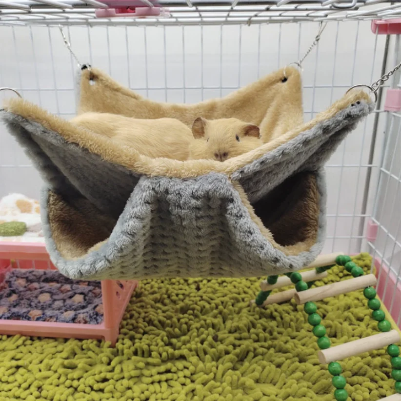 Cor sólida inverno pet rede dupla camada de pelúcia grossa hamster rede chinchila cobaia furão saco de dormir gaiola hamster