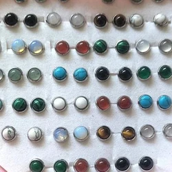 36 pairs Mix Lot Silver Color 6mm Round Stone Earring Studs