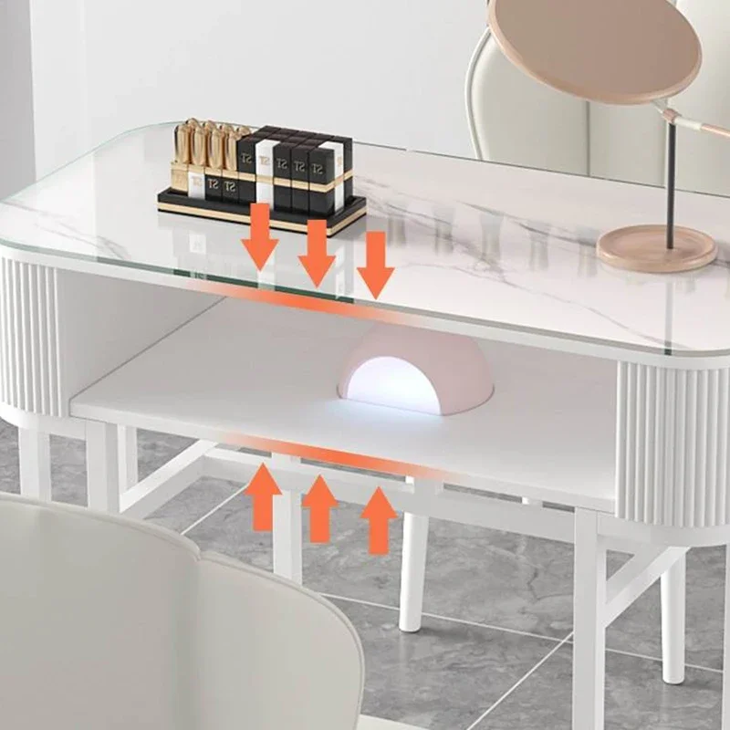 طاولات أظافر إيطالية بسيطة للغاية على الطراز الكريمي طاولة مانيكير إسكندنافية متعددة الوظائف طاولات أظافر زجاجية أثاث FYMT