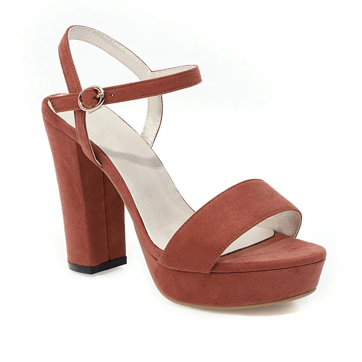 

Red Platform Sandals Women High Chunky Heels Beige Pink Quality Flock Casual Wedding Party Office Ladies Sexy Ankle Strap Shoes