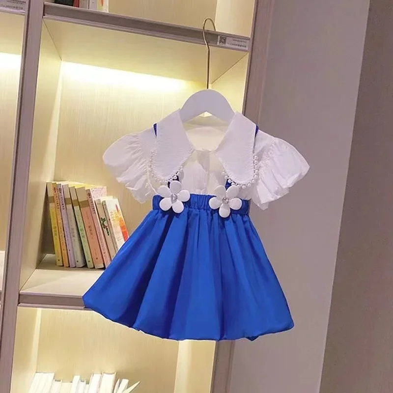 

Girls Summer Set 2024 New Fashionable and Fashionable Sling Skirt Set Two Piece Summer Flower Tank Top Skirt Set Skirt